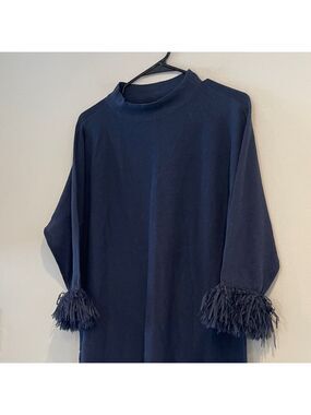 Nic+Zoe Navy Dress with Fringe Sleeves Size Small